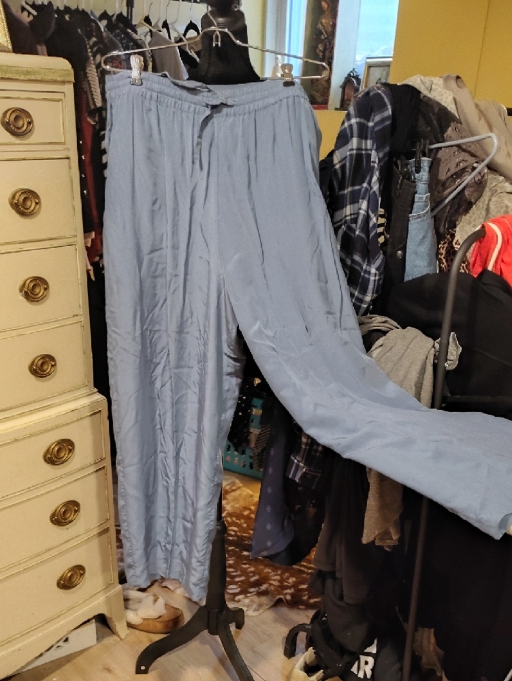 Vintage Wide-Leg Women's Light Blue 100% Silk Pants - Picture 7 of 7